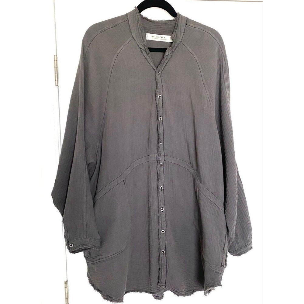 WE the FREE PEOPLE Charcoal Gray Cotton Summer Daydream Gauzy Tunic L = 12/14 - Picture 3 of 9